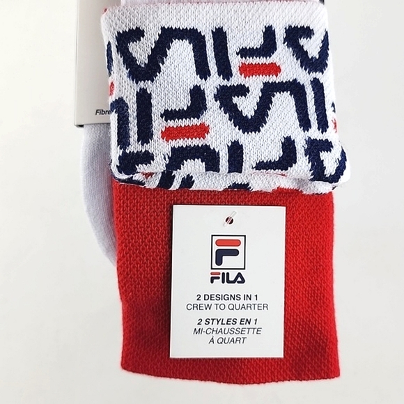 ⭐️3/ $30⭐️ FILA Heritage Unisex 2 Designs In 1 Crew To Quarter Cotton Blend Sock - Picture 5 of 6